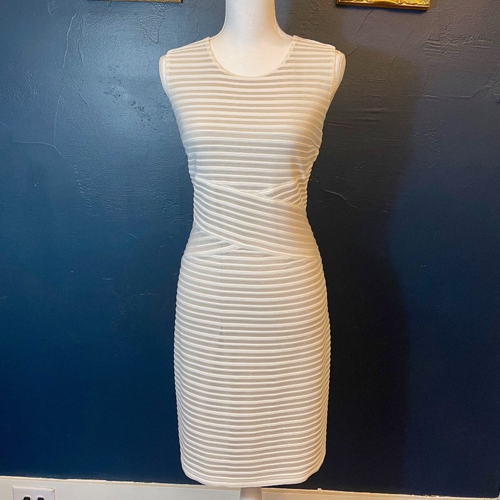 Calvin Klein Cream & Tan Striped Cocktail Dress